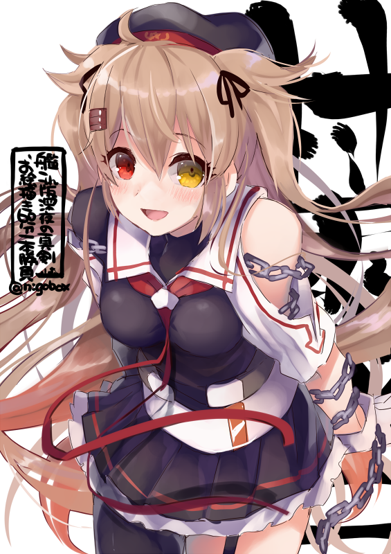 murasame (kancolle) ,murasame kai ni (kancolle) 1girl solo long hair heterochromia skirt red eyes serafuku  illustration images