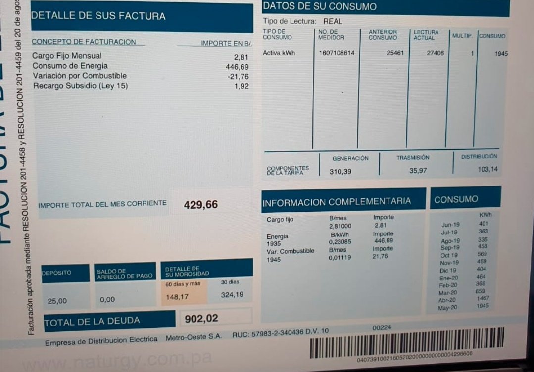 CarolinaIsabelF's tweet photo. En mi casa vivimos si acaso dos personas. Tenemos una sola nevera y tratamos de pasar todo el día al aire libre. ¿Cómo es posible que la cuenta de electricidad de un mes nos llegue en casi $450 dólares? Hicimos de todo para que bajara y sigue subiendo.😭 @AsepPanama @NaturgyPa https://t.co/FnbFBHtJ9E