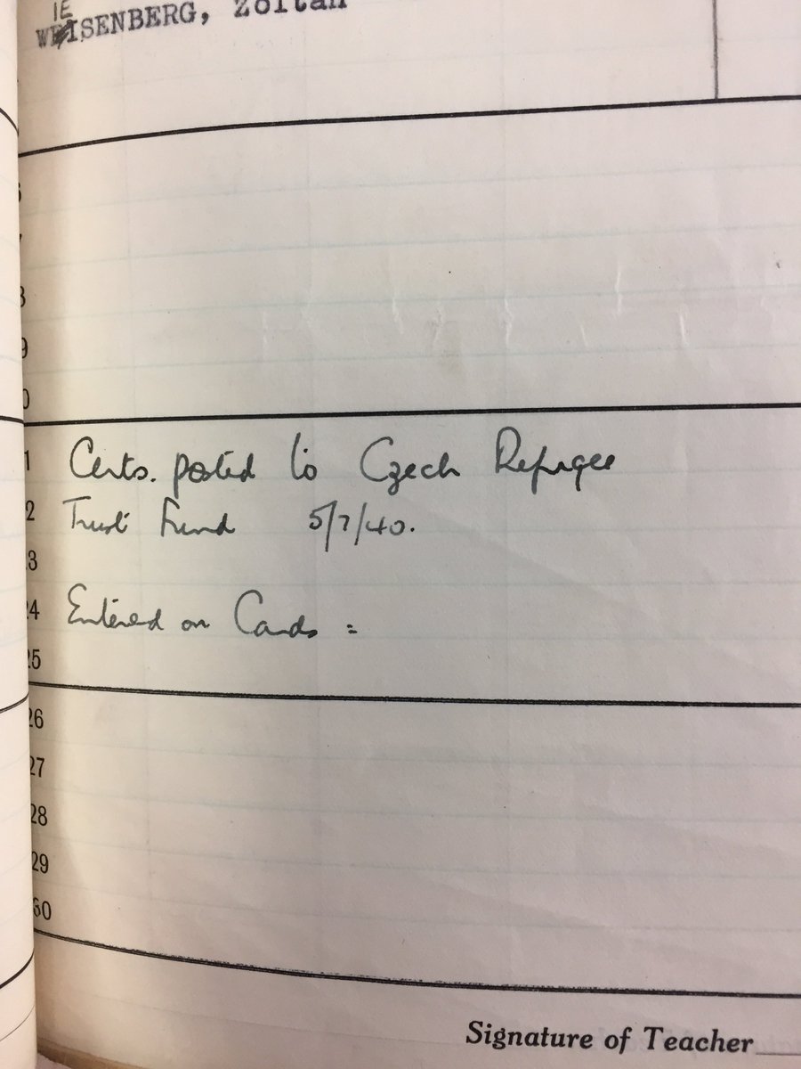 We found this class, and others with the same names, in our 1940 exam register. This class had a note at the bottom that the certificates were sent to the Czech Refugee Trust.  #WorldRefugeeDay   2/5