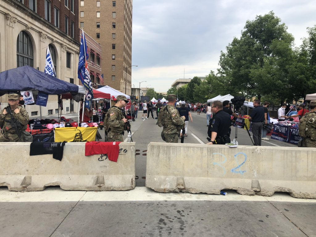 A two block radius around the stadium is cut off from civilian access, and another block around that is national guardsman and cement barricades.