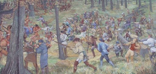 Battle of Point Pleasant-I’m 1774, Lord Dunmore’s army at the hands of General Lewis fought the Shawnee and other Local Native Tribes. This battle was over territory and won by the settlers. This battle took place at Tu-Endi-Wei and is now the smallest state park in WV
