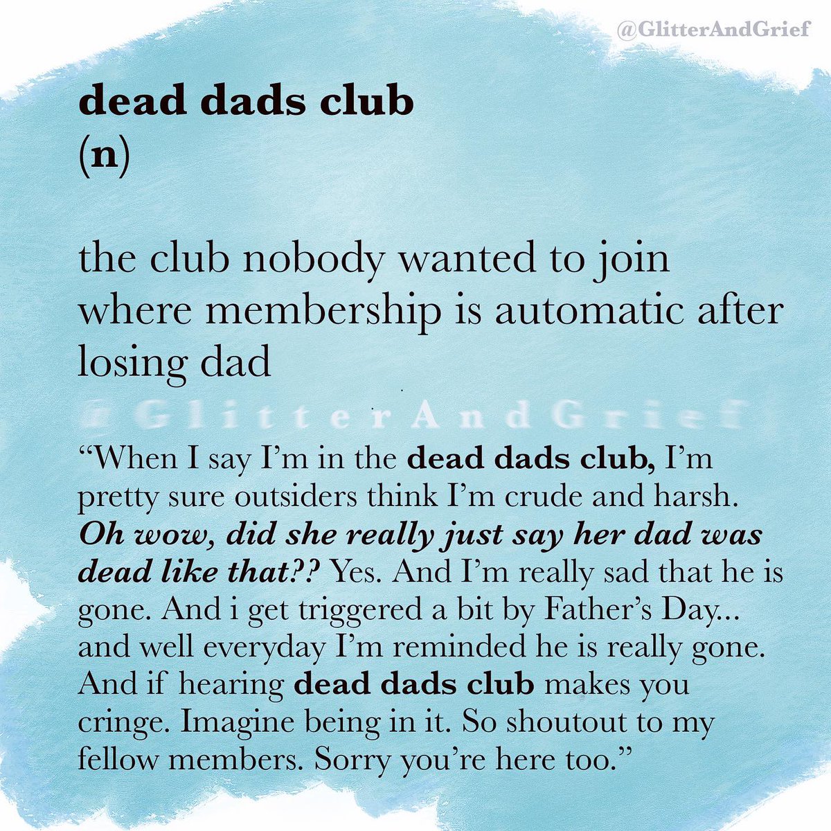 AWC_Grief's tweet photo. Shoutout to everyone in the #DeadDadsClub. Big love this weekend, and always ❤️c/o Glitter and Grief https://t.co/qMC0pb3oIG