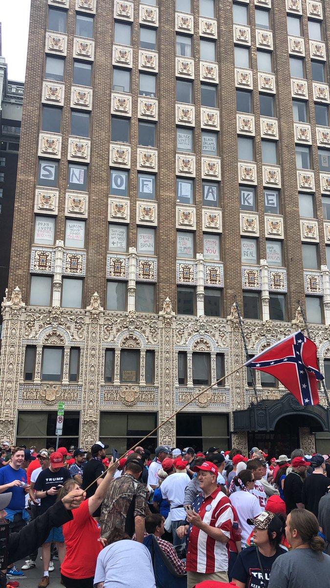 Foreground, the confederacy. Background,  #BlackLivesMatter    #TrumpRallyTulsa