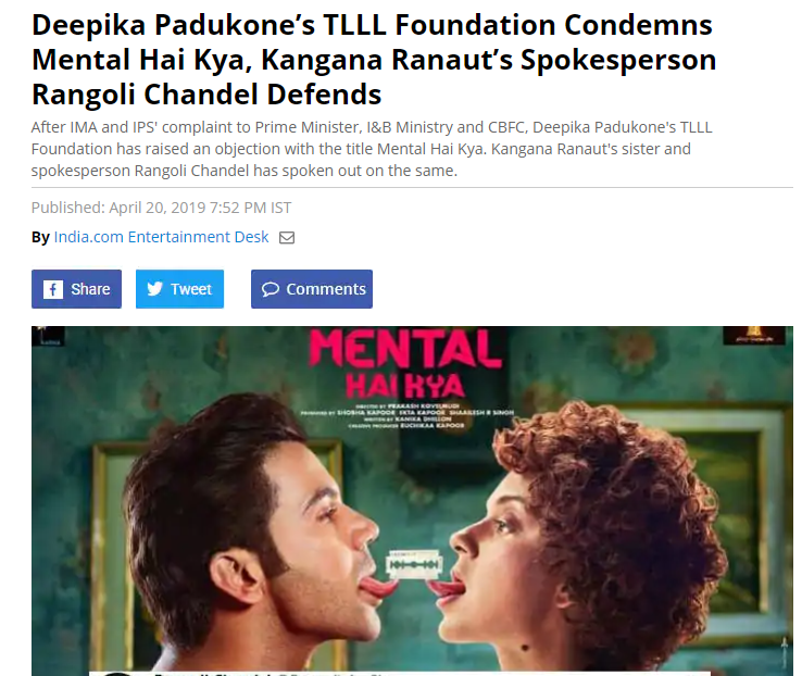  #JHK Then the makers clarified that the reason for delaying the trailer was due to complaints submitted to CBFC by Deepika's mental health NGO. Film's title was changed and it lost it's original release date. No other film was ever targeted for having "mental" in title [2/2]