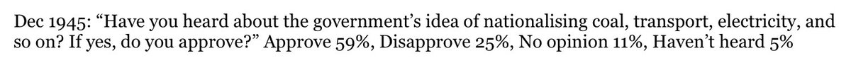 In Dec ‘45, 59% approved of the Labour govt’s programme of nationalisations