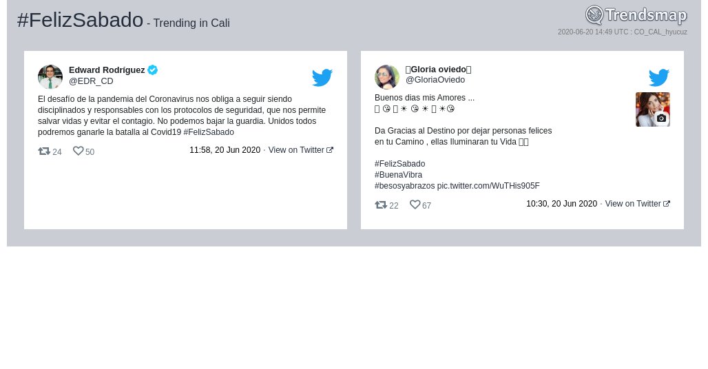 TrendsCali's tweet photo. #felizsabado es ahora una tendencia en #Cali

https://t.co/gWGx5yTBgr https://t.co/c3KU3QntR4