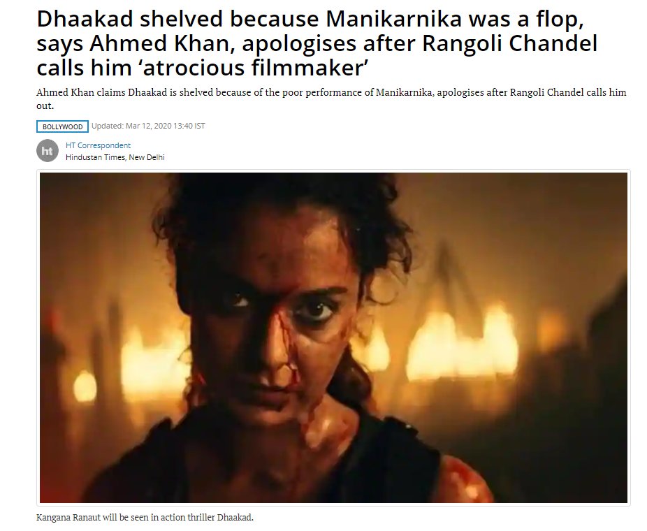  #Dhaakad The same fake narrative of not being able to find financiers was used for Dhaakad. Again, they tried to paint an image of how nobody wants to give Kangana a big film. Producers slammed these reports too