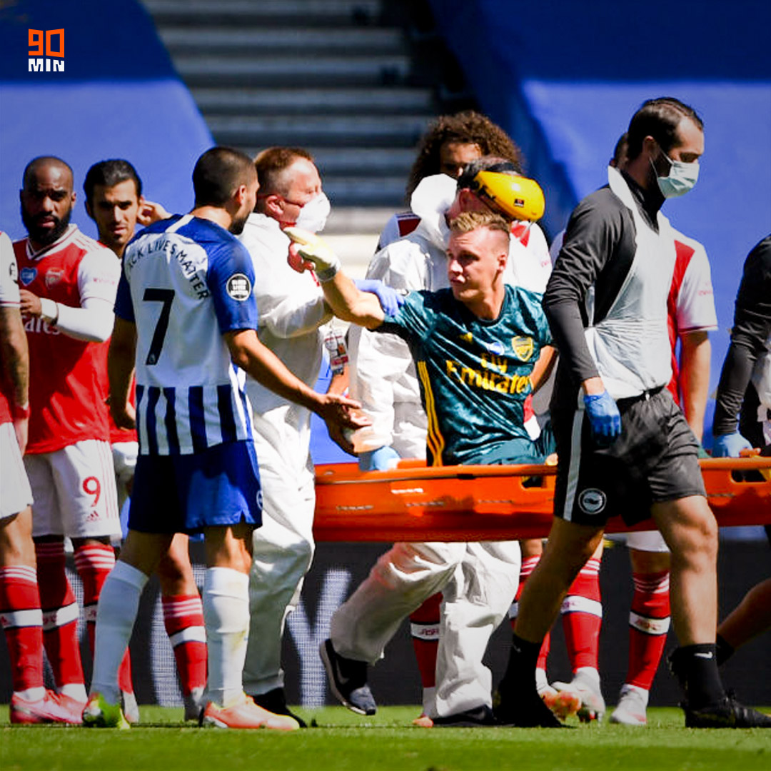 SI_FootballClub's tweet image. Leno's reaction from the stretcher says it all! 👀

He's not happy with Maupay's challenge which led to the injury...