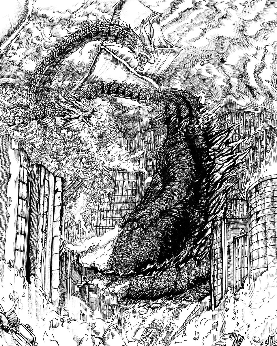 タ ナカ Pa Twitter Godzilla 以前描いた ゴジラvsキングギドラの絵です