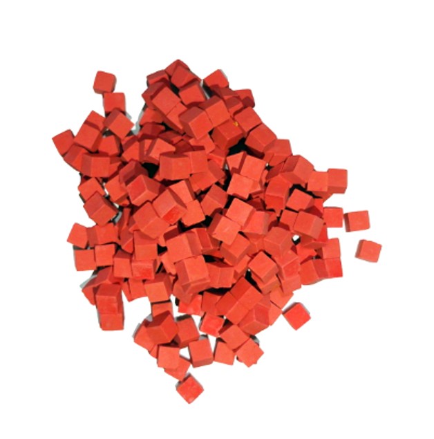 Red and orange tesserae were white cubic calcite tesserae, whose surface was painted with a red ochre pigment (hematite) or a dilution of red hematite in calcite, in the case of the orange hue.