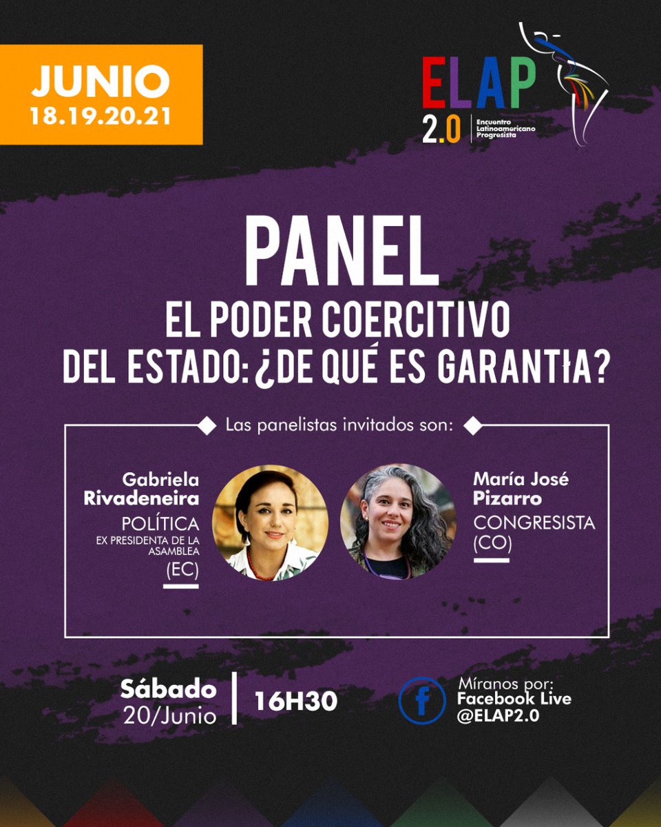 JLAProgresista's tweet photo. #Elap2020| Hoy en nuestro tercer día de Encuentro, analizaremos el rol de los poderes coercitivos de los estados como garantía o vulneración a las democracias.
Nos acompañan @GabrielaEsPais y @PizarroMariaJo https://t.co/CGZK9ry0Fd