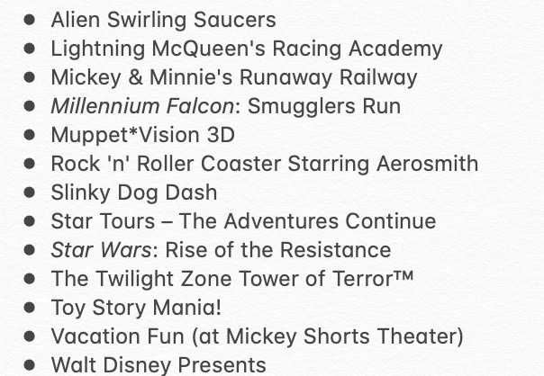 FULL LIST of attractions at Disney's Hollywood Studios: