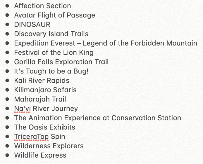 FULL LIST of attractions at Animal Kingdom: