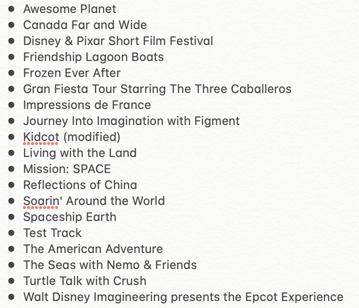 FULL LIST of attractions at EPCOT: