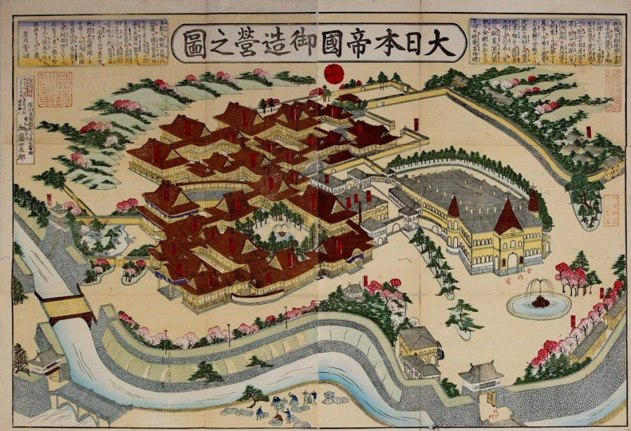 4b. The Japanese initially modeled their palaces after the Chinese but there were differences. Walls separated official, residential and reception compounds inside palaces. After the early Heian period, later palaces only consisted of several residential compounds and didn't/