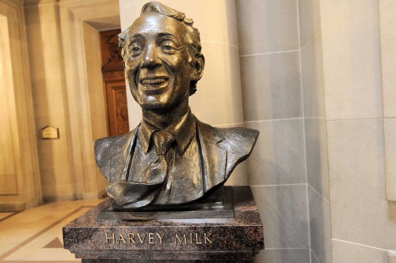 Here is a guy named Harvey Milk, not sure what he did, but he’s a privileged white guy! Better tear that one down.