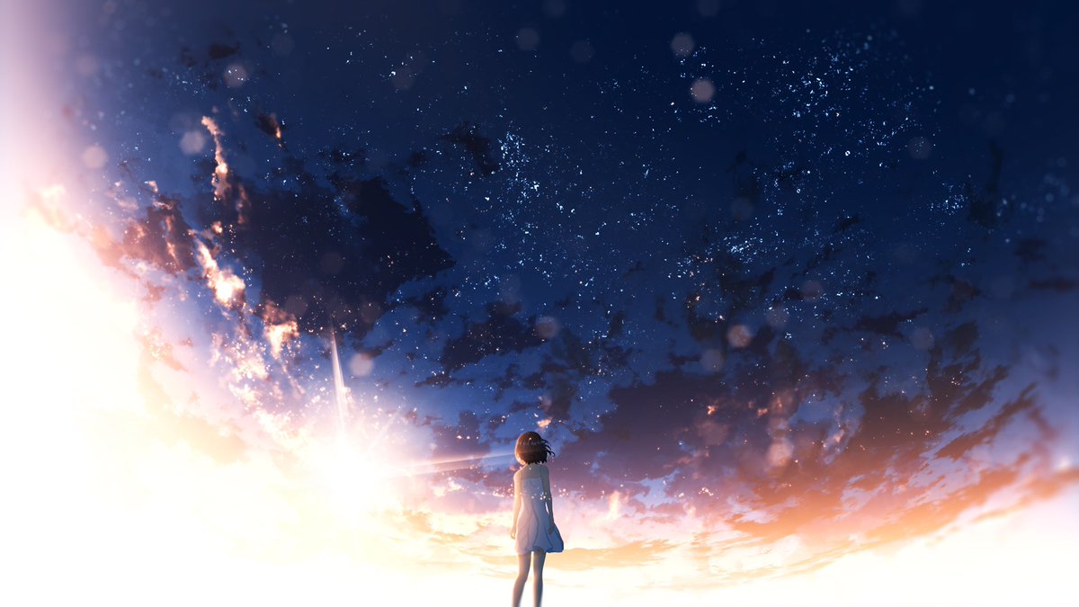 1girl solo sky star (sky) cloud starry sky scenery  illustration images