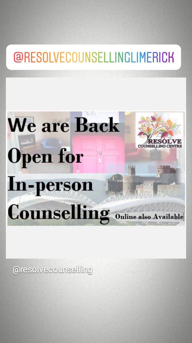 ResolveLimerick's tweet image. #flatteningthementalheathcurve #reopening #FaceToFace #counselling #resolvecounselling #MentalHealthMatters #mentalhealth #limerick #COVID19