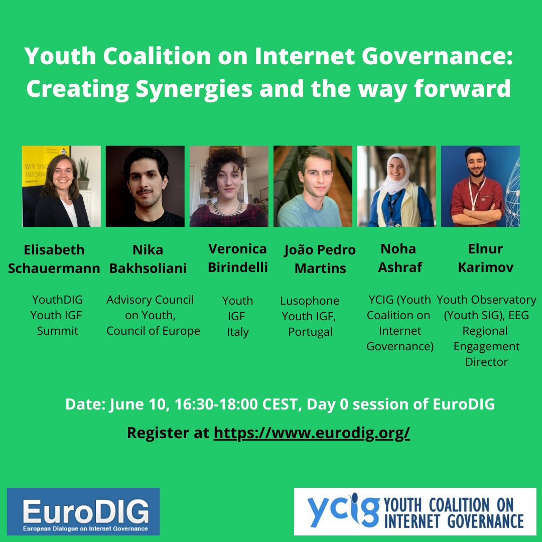Are you registered to EuroDIG? Register now!

Join our Day 0 session: 'Youth Coalition on Internet Governance: Creating synergies and The Way Forward'.

📅 June 10 at 16:30 – 18:00 CEST

Register at eurodig.org

#EuroDIG2020 #creatingsynergies @bakhsoliani2511