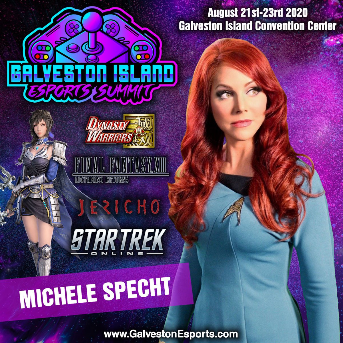 GalvestonEsport's tweet image. 🎬Please welcome our first Guest, Michele Specht.
- Learn more about Michele Specht here: bit.ly/2XK2Myp
🕹️Get your pass: bit.ly/3dQNDBi

#MIcheleSpecht #FinalFantasy #DynastyWarriors #Tickets  #Events #FanConvention #GamingConvention #Esports #Galveston #Texas