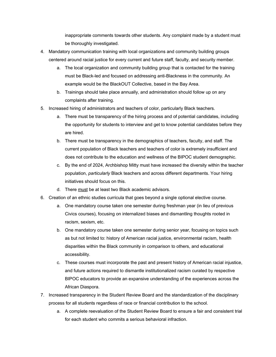 giutravos's tweet photo. I have been working alongside Black alumni from Archbishop Mitty to develop a list of changes that we urge the AMHS administration to adopt and enact. These changes are feasible and crucial in preventing anti-Blackness from running throughout the Mitty community. https://t.co/jOlYATLmbU