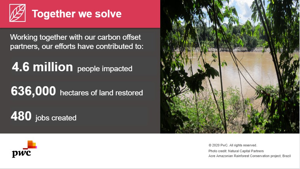 Offsetting emissions allows us to support local communities to grow in low carbon, sustainable ways and to measure the impact. Find out more here: pwc.to/WED-CarbOffset 
#ForNature #togetherwesolve #itstime