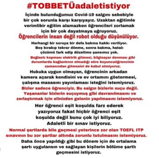 Öğrencilerin sesine kulak verin
 #TOBBETÜadaletistiyor
