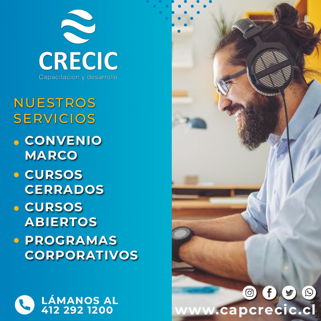 CapCrecic_cl's tweet photo. 📌Cursos Cerrados: de distintas duración y profundidad, codificados ante Sence y diseñados en base a una precisa detección de necesidades.
📌Cursos Abiertos: Son cursos con inicio programado, enfocados a todo púbico, empresas que utilizan la franquicia Sence y particulares a https://t.co/czKdYVSIgd