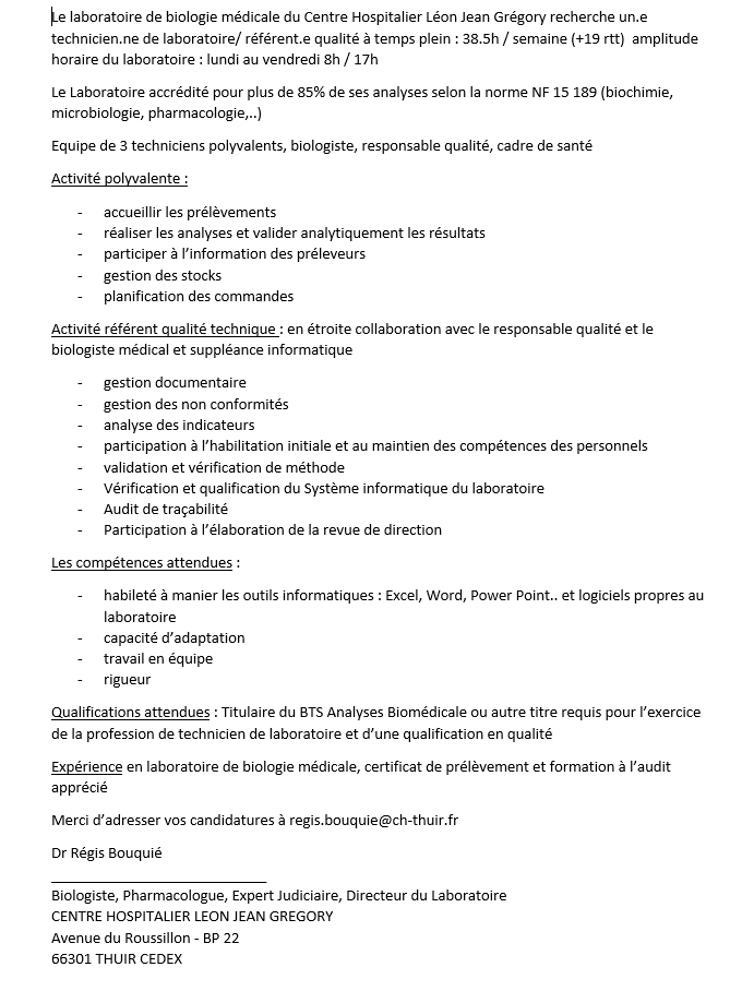 CHTHUIR's tweet photo. #recrutement #offresdemploi #TechnicienDeLBM Le Centre Hospitalier de Thuir dans les #pyrénéesorientales recherche un-e technicien de laboratoire de biologie médicale. N'hésitez pas, contactez nous pour toute demande d'information. regis.bouquie@ch-thuir.fr #santémentale #Thuir https://t.co/NW38g8NOqD