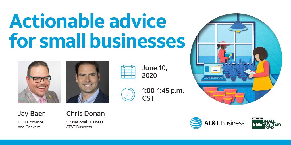 Honored to speak w/ #SmallBiz Expert <a href="/JayBaer/">Jay Baer</a> about actionable advice for Small Businesses Wed. 6/10 at 1pm CST. We’ll discuss what has changed in the #SMB world and steps to take NOW so you’re prepared for what’s NEXT&amp;NEW. Register: go.att.com/ChrisDonanSMBE…