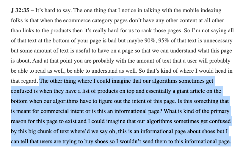 CyrusShepard's tweet photo. Woah. It's almost as if "Page/User Intent" is an actual Google Ranking Factor

Example: An information page *about* shoes isn't going to rank well if the user intent is to *buy* shoes

Transcript from John Muller's interview with @Marie_Haynes via #SEOMO… https://t.co/ujTo3TkXcw https://t.co/XarGDOZPZN