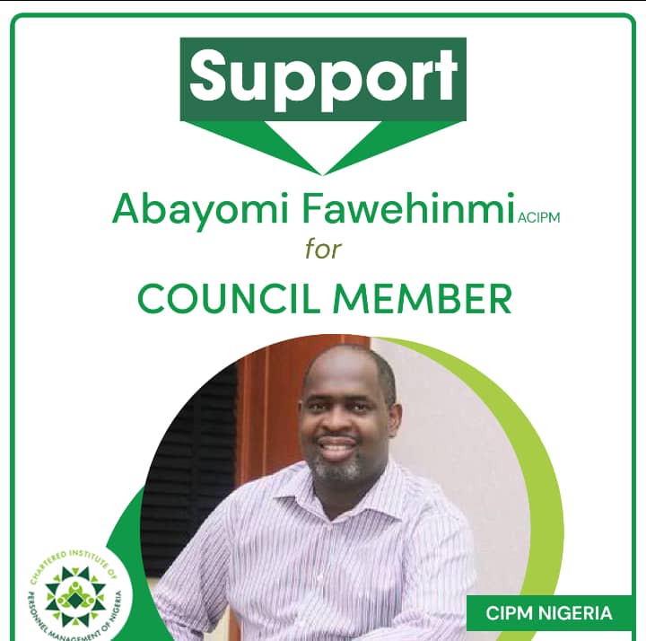 I am running for office at the <a href="/cipmnigeria/">CIPM Nigeria</a>
My promise-  PROF  

Professionalism
Representation
Opportunities
Fidelity 

Please vote for me

#CIPMNigeria
#HR