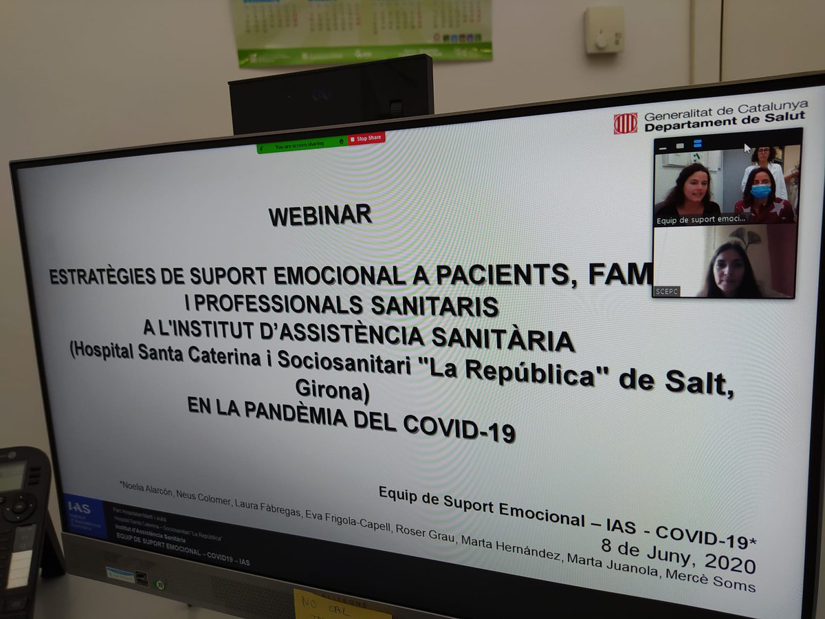 iasgirona's tweet photo. El Grup de Suport Emocional #iasgirona explica la seva experiència a la Societat Catalana d'Especialistes en Psicologia Clínia @SCEPC_: Estratègies de suport emocional per fer front a la situació #Covid19, dirigides a professionals, pacients i familiars #Webinar #SalutMental https://t.co/IFezhdf8ur