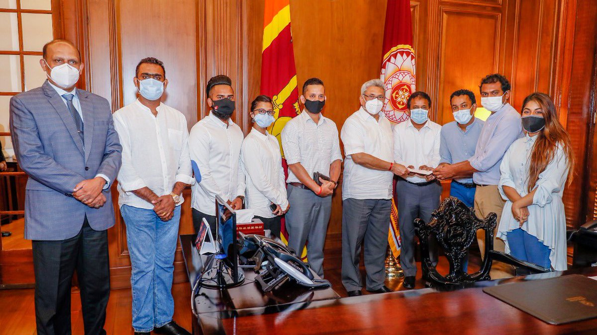 GotabayaR's tweet photo. First ever “Drive-in Concert” was organized by @BNSMUSIC to raise funds for @Itukamaofficial &amp; proceeds were handed over today

I wish to congratulate all artistes for giving a novel experience to Sri Lankan music lovers whilst effectively contributing to combat #COVID19 https://t.co/wFaKbJdd2B