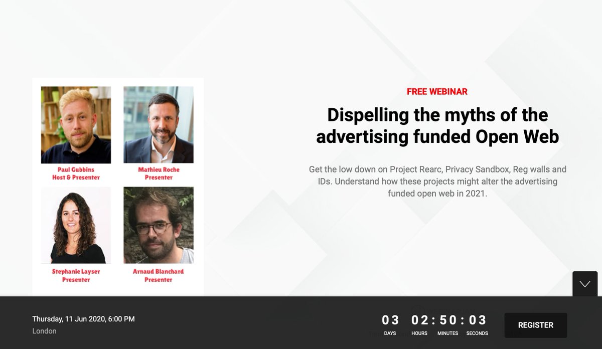 Gu881n5's tweet image. Looking forward to moderating this discussion about the free &amp;amp; ad funded open internet on Thursday with @ID5_io, @newscorp &amp;amp; @criteo. 

We will cover #ProjectRearc, privacy sandbox, reg walls &amp;amp; everything ID &amp;amp; cookie related.

Register event.webinarjam.com/register/5/q71… #DigitalAdvertising