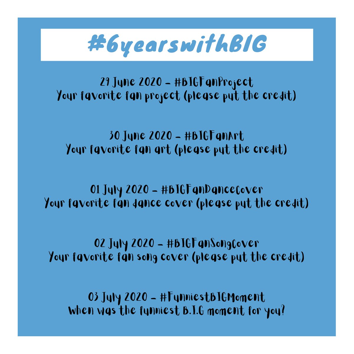 intbiginning's tweet photo. ❤ B.I.G's 6th Anniversary Project ❤

Please refer to the instruction on the picture for more details.

Let's do this, biginning fam 😉

#비아이지X비기닝 #BIGxBIGINNING #InternationalBiginning
#비아이지 #BIG #비기닝 #biginning
#제이훈 #벤지 #건민 #민표 #희도 #진석
#6yearswithBIG https://t.co/hWZkfBxDFG