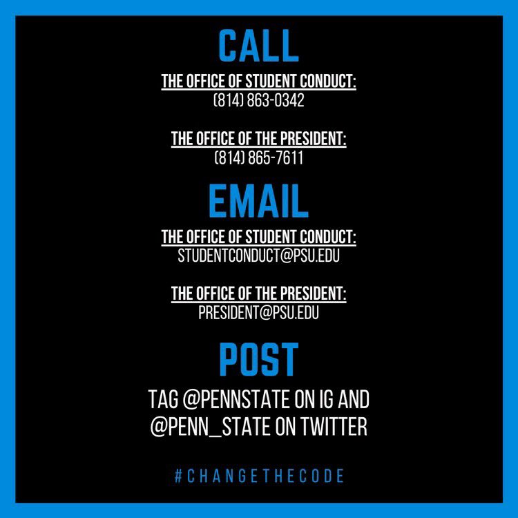 jazzvjack's tweet photo. @penn_state, if your code of conduct does not include accountability for hate speech....then change it!! It is your duty to protect your students from hate speech. #WeAint #ChangeTheCode (s/o to @PSUblackcaucus,@NAACP_PSU, and @UPUA) https://t.co/6jSIwH7QVT