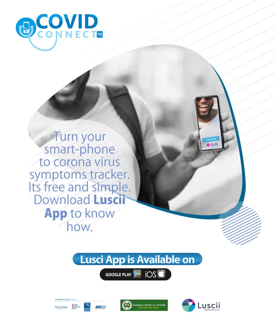 DrZobo's tweet image. I know how scary it is and how uncertain some of the symptoms of #COVID19 can be, however, I’ll introduce you to a digital service app launched by @fmceblagos, supported by @PharmAccessNIG, that can help you get screened from the comfort of your home.
 #CovidConnectNg #Luscii