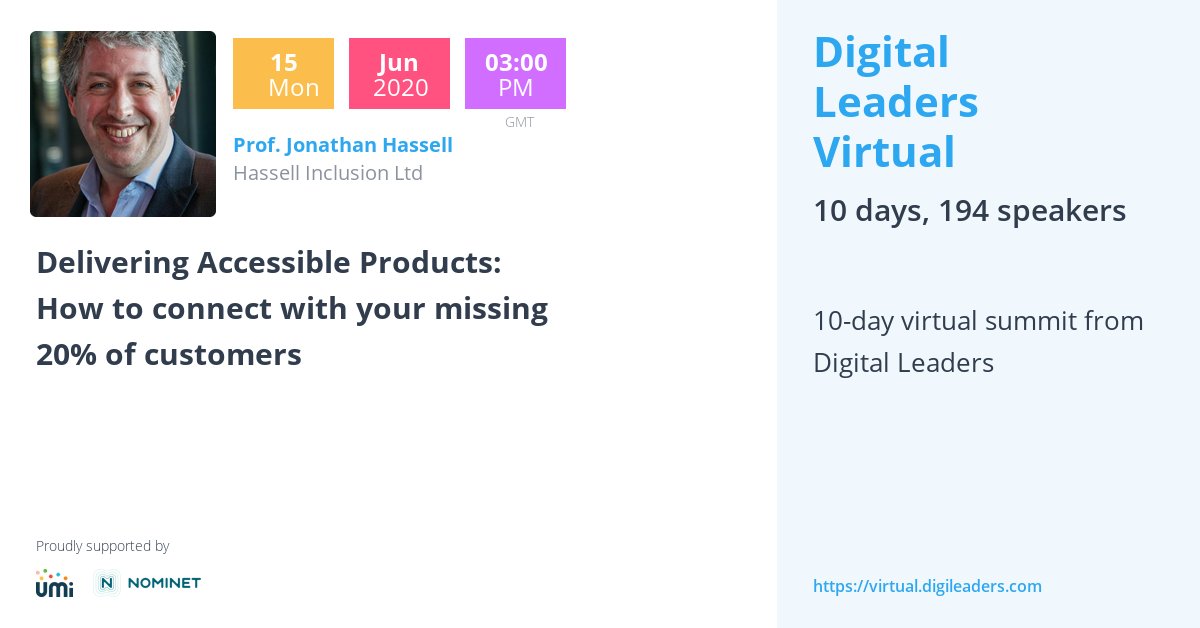 jonhassell's tweet photo. HassellInc: On 15th June our #CEO and #Accessibility expert @jonhassell will be talking about 'Accessibility for #Digital #Products' at Digital Leaders Virtual - an essential for any digital leader! 
Book your place here https://t.co/w52letNuI7 
#digile… https://t.co/9Ag05VdIyF