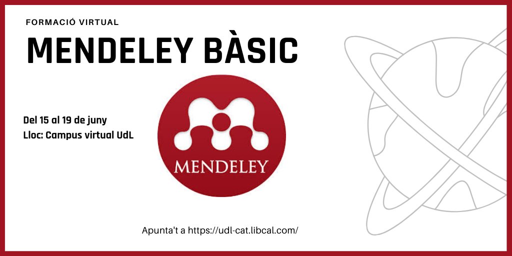 bibliotequesudl's tweet photo. 😯 Hem obert noves inscripcions pel #cursvirtual sobre @mendeley_com, el gestor de referències bibliogràfiques!
🗓️ Del 15 al 19 de juny
✍️ Et pots inscriure aquí: https://t.co/T6d6sI6xDi https://t.co/Cj2eyaUOga