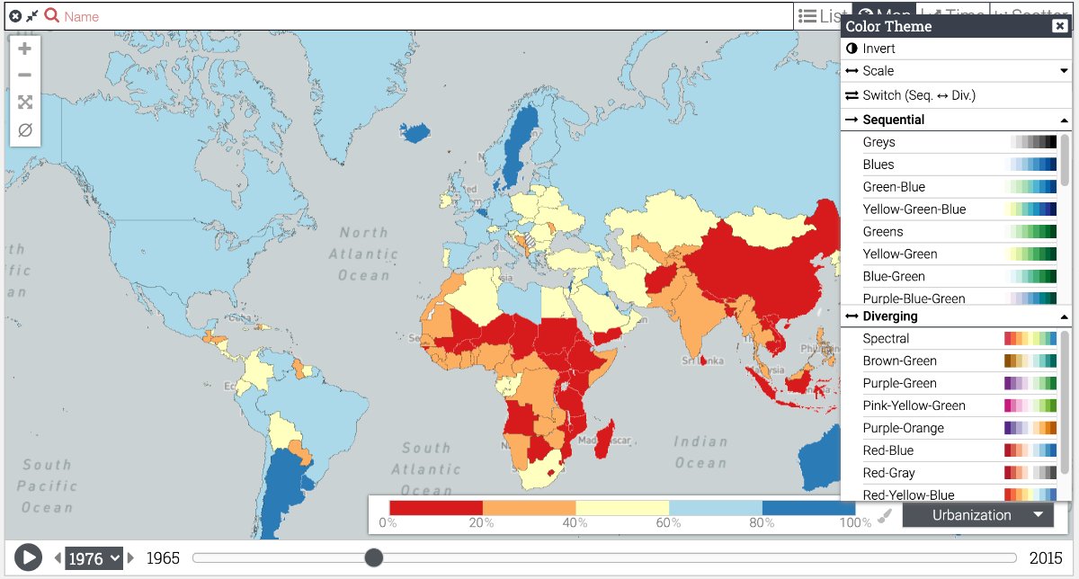 One of our recent product updates adds over 30 new optimized color thematics. Our brand new UI & UX design makes it easier to select and navigate the color options. These features are available in record choropleth maps, cluster maps, and scatter plots. So, learn once and re-use across your visual analytics needs.