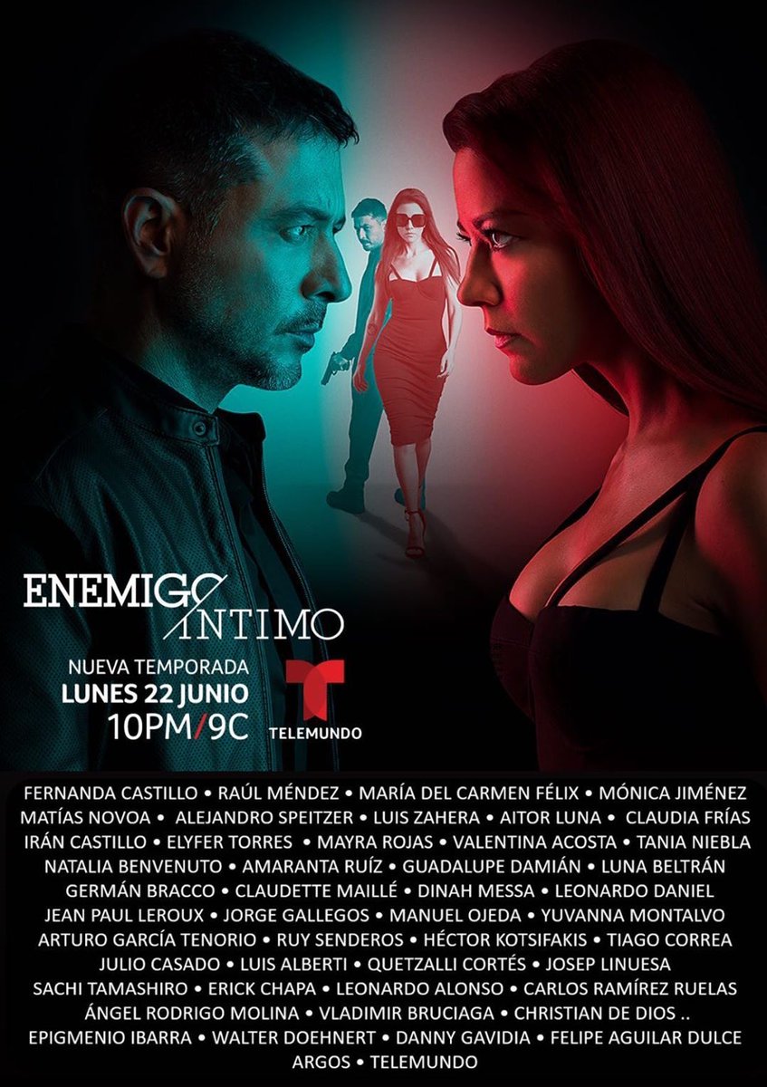 A 2 semanas del GRAN Estreno
Nva Temporada <a href="/EnemigoTLMD/">Enemigo Íntimo</a> 
¡Ya viene #EnemigoÍntimo2💥👊🏻🔝!
22 Junio | 10pm/9c <a href="/Telemundo/">Telemundo</a>

@FernandaCastillo @raulmijomendez <a href="/_MCFelix_/">Ma del Carmen Félix</a> <a href="/LaJimenezactriz/">Monica Jimenez</a> <a href="/lafrias69/">Claudia Frías</a> <a href="/aitor__luna/">a</a> <a href="/1LeonardoDaniel/">Leonardo Daniel</a> <a href="/Ruy88/">Ruy Senderos</a> <a href="/amarantaruiz/">Amaranta Ruiz</a> <a href="/IranCastilloCom/">Iran Castillo</a> <a href="/ElyferTorres/">Elyfer Torres👊🏽</a> ...
