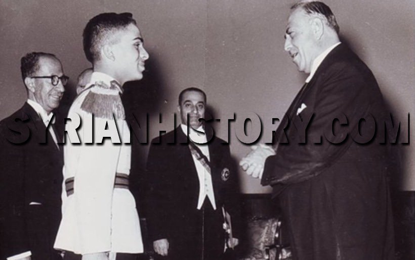 Syrian Ambassador Nasib al-Barki presenting his credentials to King Hussein of Jordan in 1955. #Syria  #Jordan