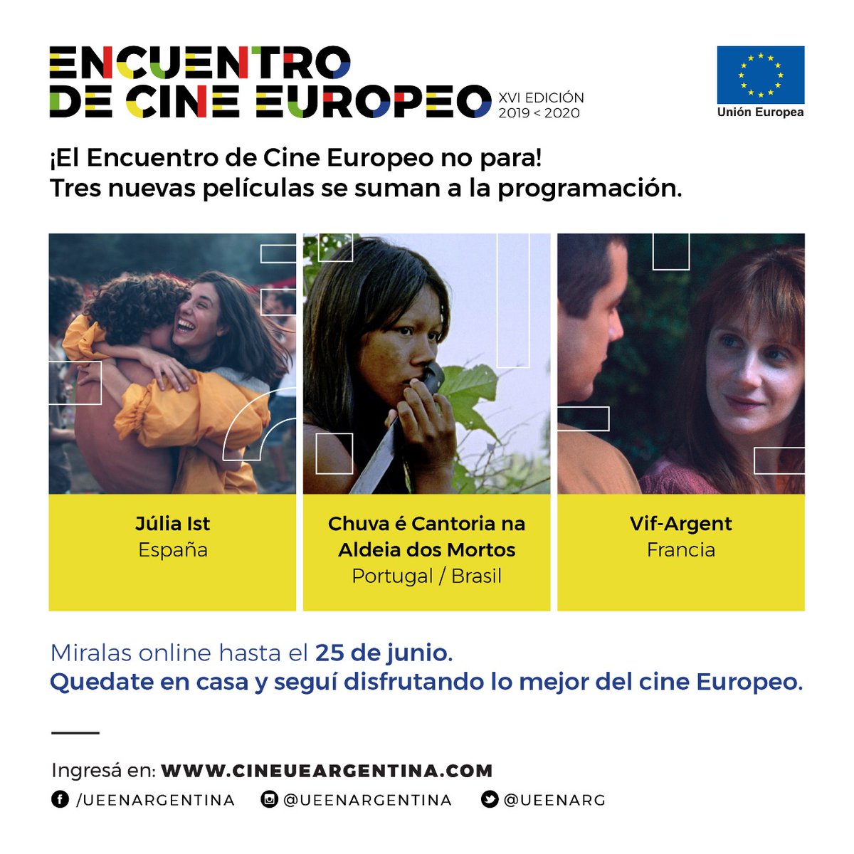 Tres nuevas películas que se suman a la programación del Encuentro de Cine Europeo en Argentina. Ingresa gratuitamente a cineueargentina.com.
#Encuentrodecineeuropeo #EUNIC