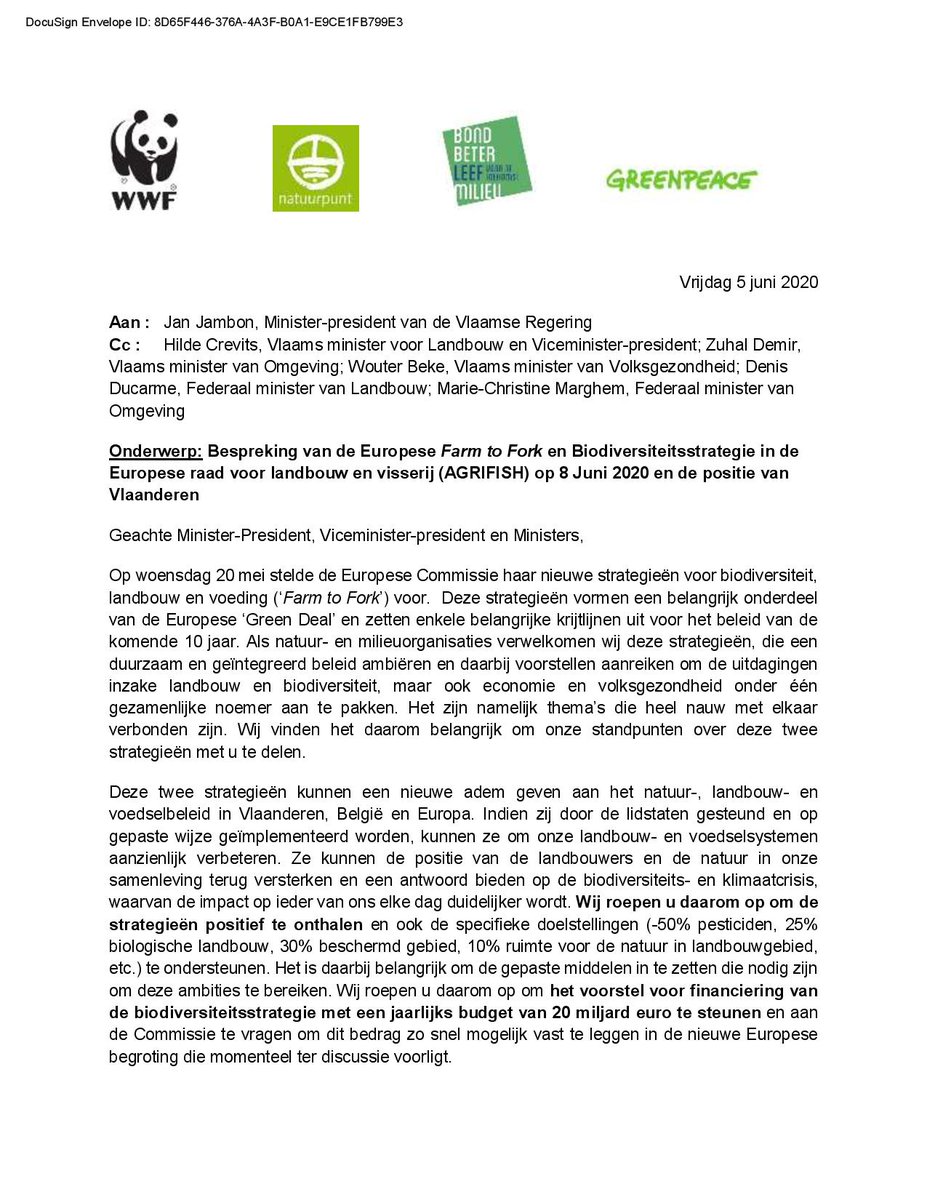 SofieRuyss's tweet photo. Vndg besprak @EUCouncil AGRIFISH #EUFarm2ForkStrategy & #EUBiodiversityStrategy. Hét moment vr @WWF_Belgie @MijnNatuurpunt @greenpeace_be @BeterLeefmilieu om nogmaals Be ministers op te roepen deze strategieën te steunen tvv natuur&landbouw en uitvoering alvast voor te bereiden! https://t.co/wZkPqu6NV1