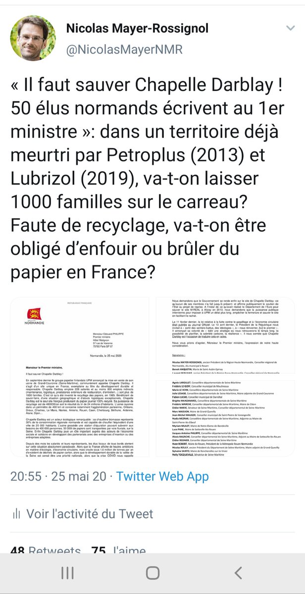 NicolasMayerNMR's tweet photo. Dans une semaine la SEULE usine française de papier 100% recyclé pourrait fermer dans l’indifférence nationale. ‘En même temps’ le Président déclare que "Le monde d’après sera résolument écologique." Il "s’y engage".
Je ne comprends pas.
#ChapelleDarblay #DesParolesDesActes https://t.co/gNXeTUZjbL