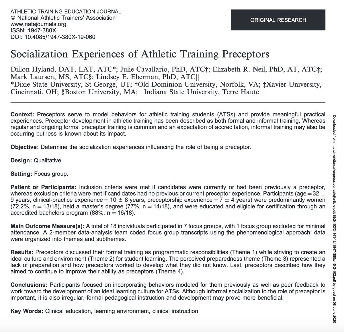 ATEJ_NATA's tweet photo. Have you considered what the impact of informal preceptor training has on your clinical preceptors?  Hyland et al investigated it at https://t.co/4HfGZEBLHZ https://t.co/EgWXwoAJvh