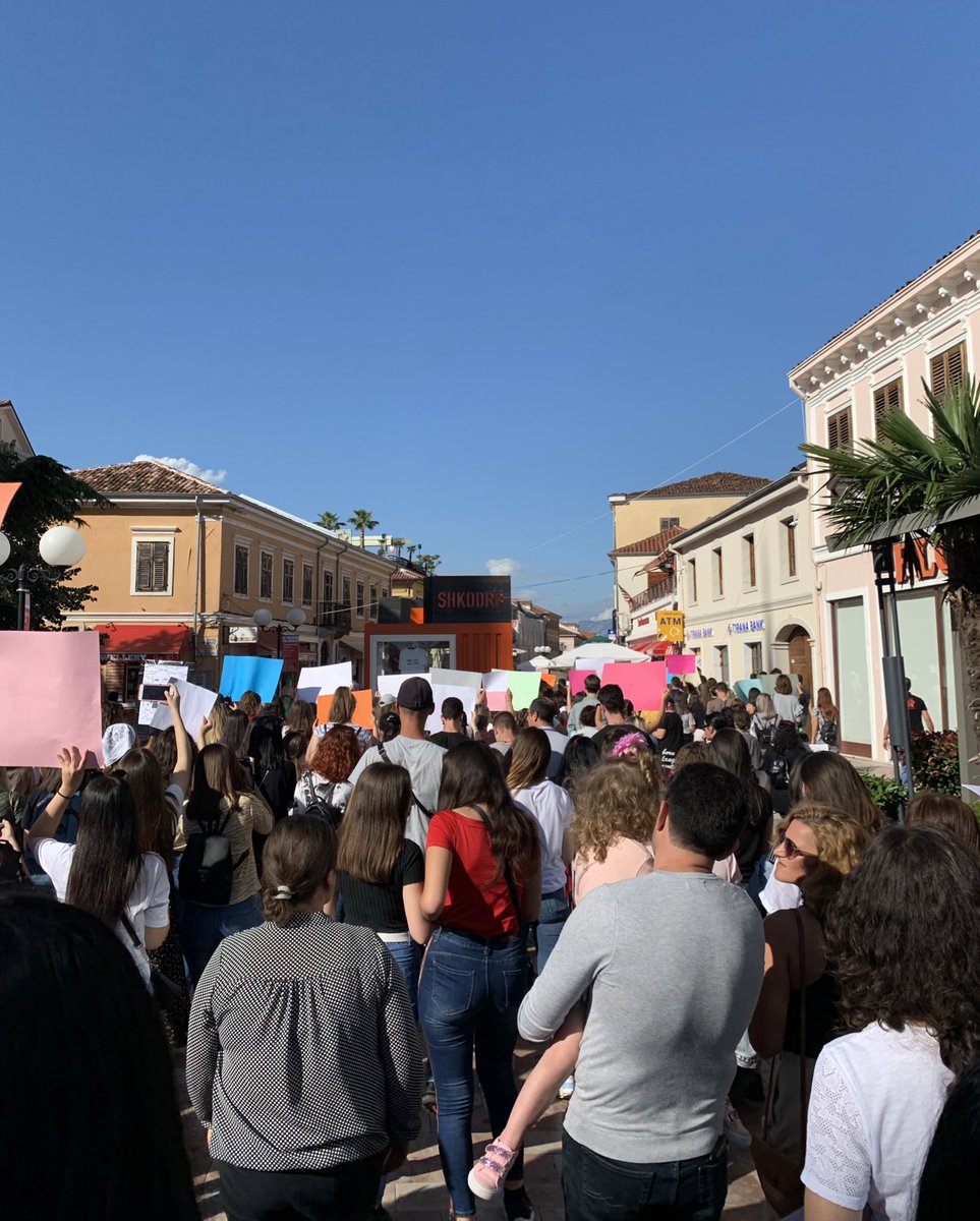 StivenShala's tweet photo. A great peaceful demonstration took place in #Shkodër on the 4th day of protests across 🇦🇱, against child sexual abuse, sparked by the rape of a 15-year-old girl. All these demonstrations are being driven by young activists. 👫📢 https://t.co/NIqM7jPmSL