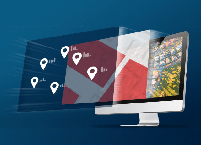 Computer screen showing different layers of a mapping system