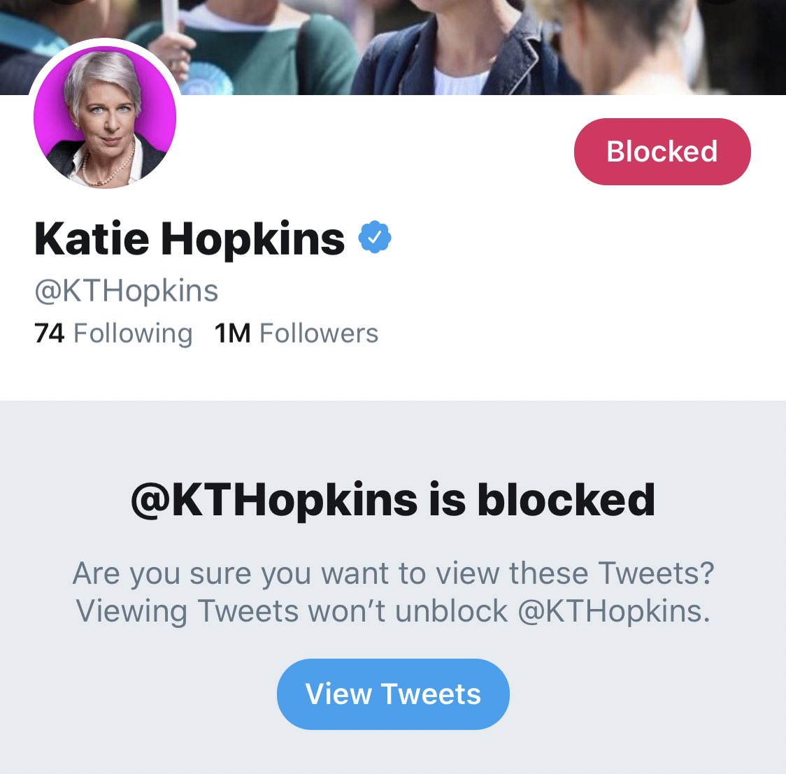 NHSMillion's tweet photo. So glad to see #BlockKatieHopkins is trending. 

While you’re doing it, please give us a follow and a RT too.

We currently have 400,000 fewer followers than her, and that just can’t be right, can it? https://t.co/H2CfTwmIgM
